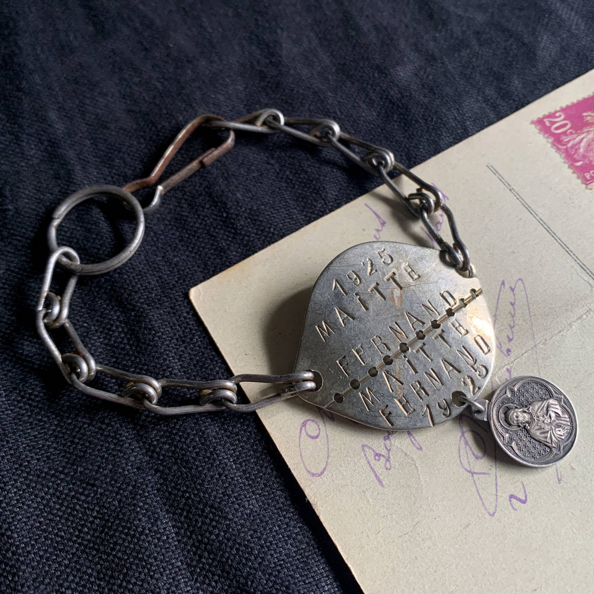 フランス軍 1925s ドッグタグ メダイ付き ブレスレット チェーン WW1