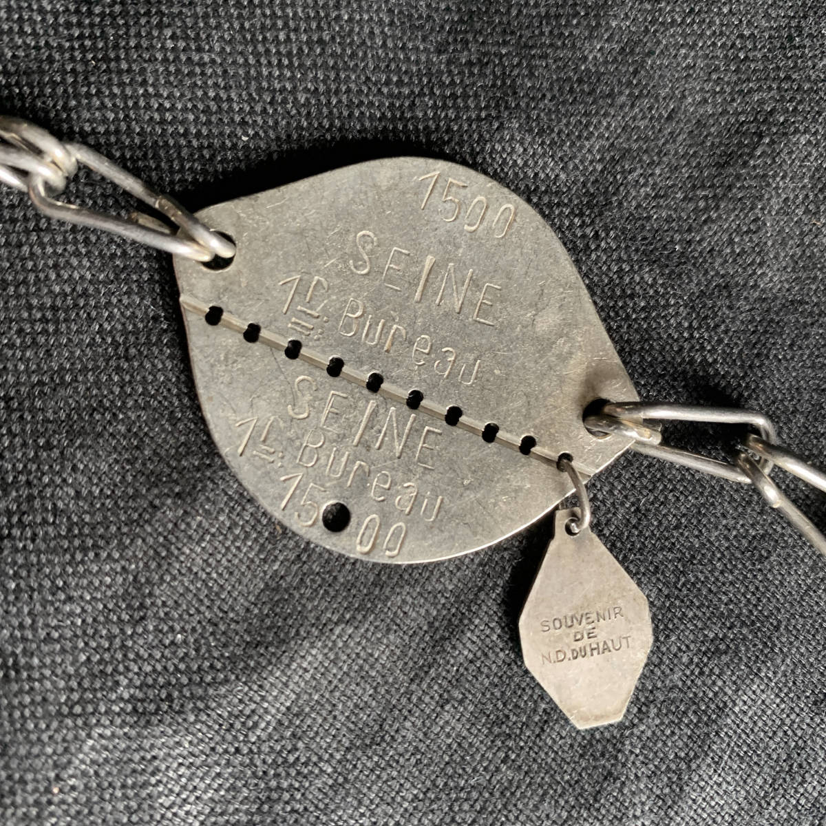 フランス軍 1925s ドッグタグ メダイ付き ブレスレット チェーン WW1 WW2 メタル ワーク モールスキン ボタン アンティーク ヴィンテージ 3