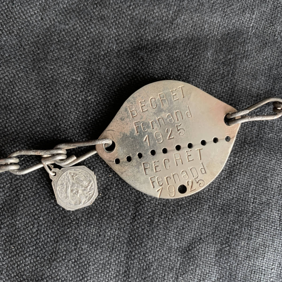 フランス軍 1925s ドッグタグ メダイ付き ブレスレット チェーン WW1
