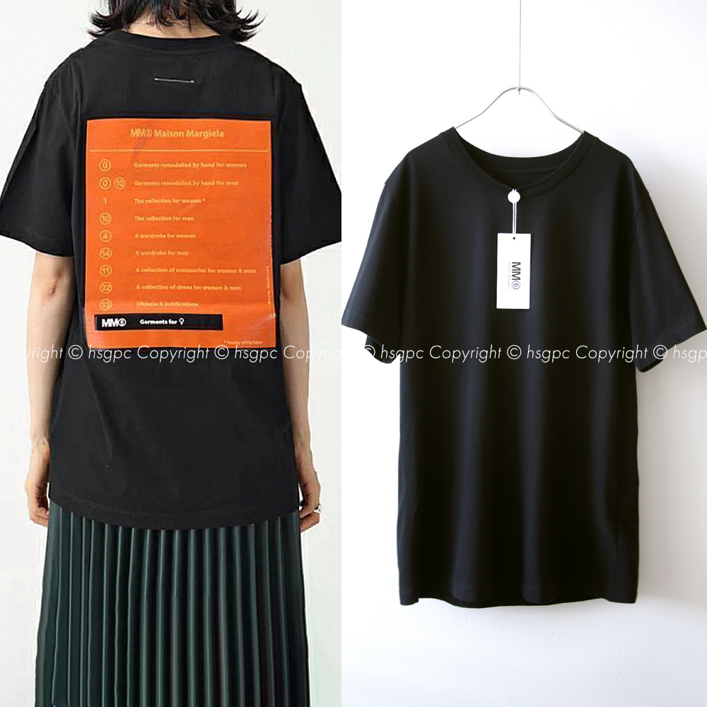 新品  メゾンマルジェラ バックロゴ プリント Tシャツ カットソー トップス   エムエム6  シックス 黒