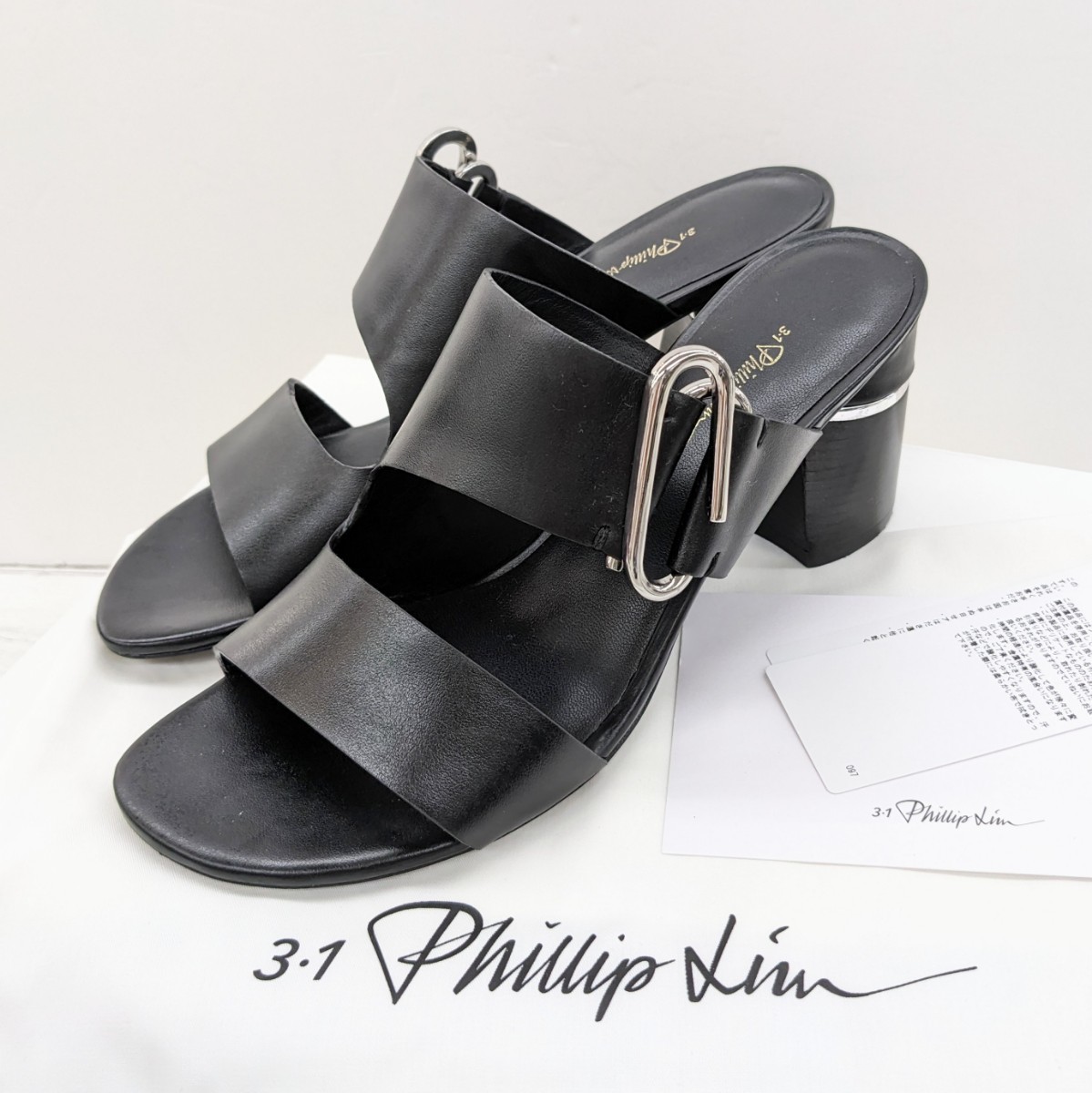 美品 3.1 Phillip Lim フィリップリム ALIX 70MM SANDAL レザーサンダル ブラック シルバー SHS9-T591FDR