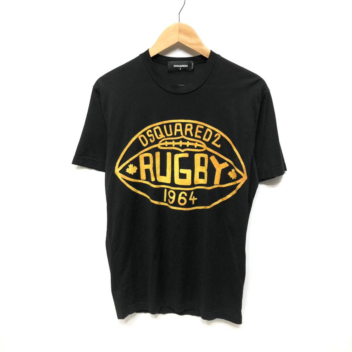 DSQUARED2 ディースクエアード 半袖Tシャツ カットソー ブラック サイズS プリント ラグビー RUGBY S74GD0717 S22427
