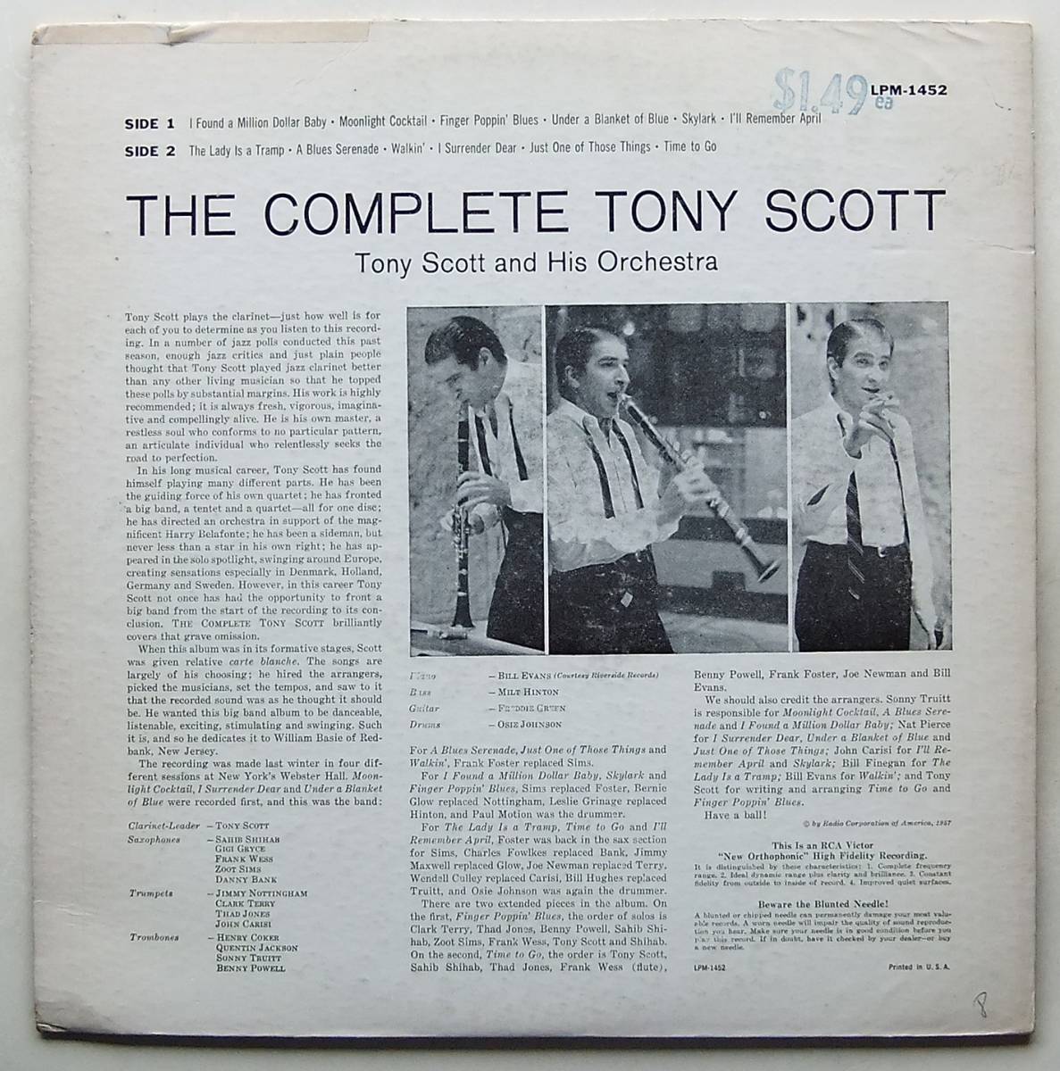 ◆ The Complete TONY SCOTT ◆ RCA Victor LPM-1452 (dog:dg) ◆_画像2