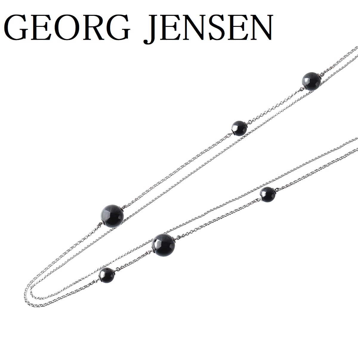 ジョージジェンセン 2連 ロング ネックレス オニキス シルバー 100cm GEORG JENSEN【13211】