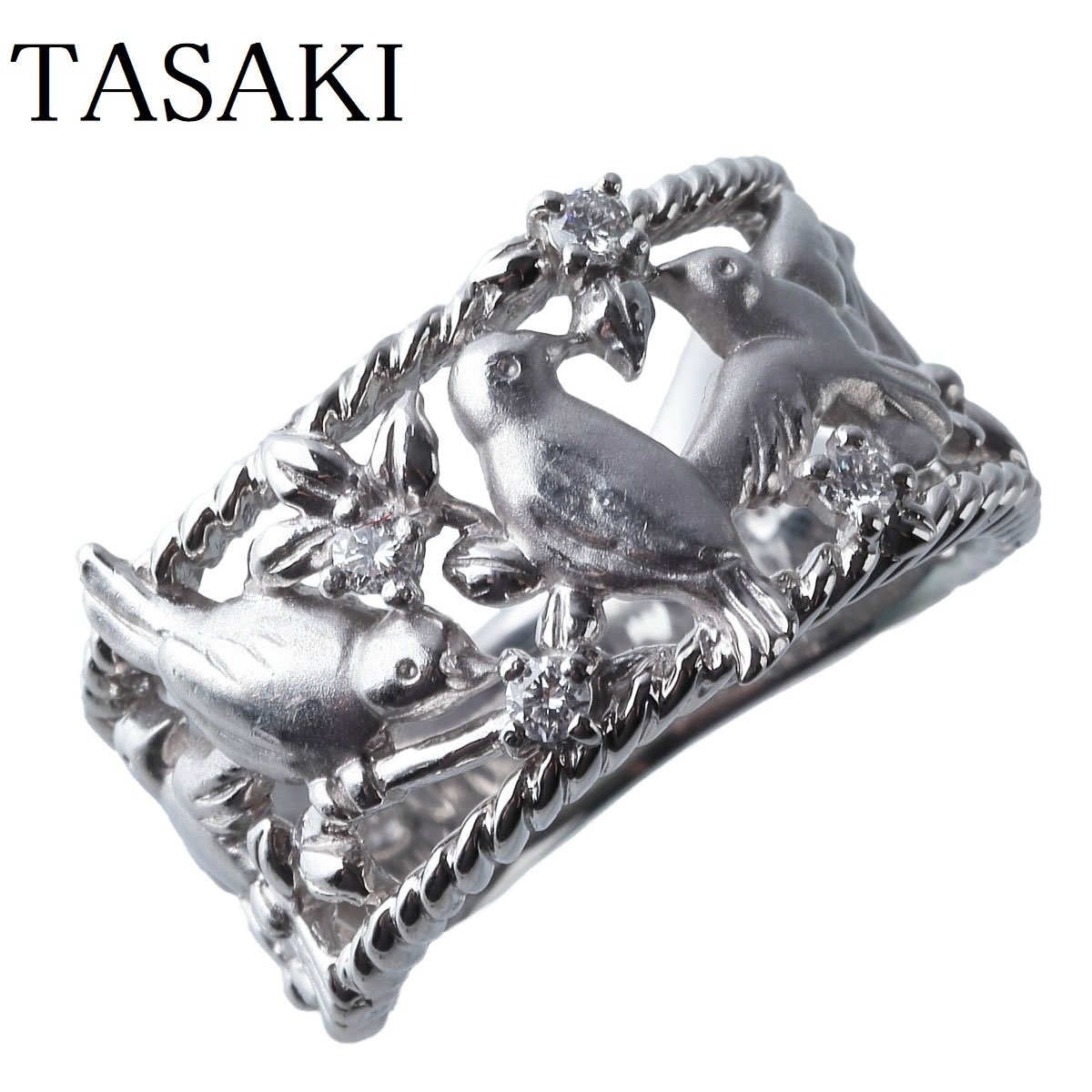 独特な店 鳥 Pt900 約14号 0.11ct ダイヤリング タサキ バード TASAKI