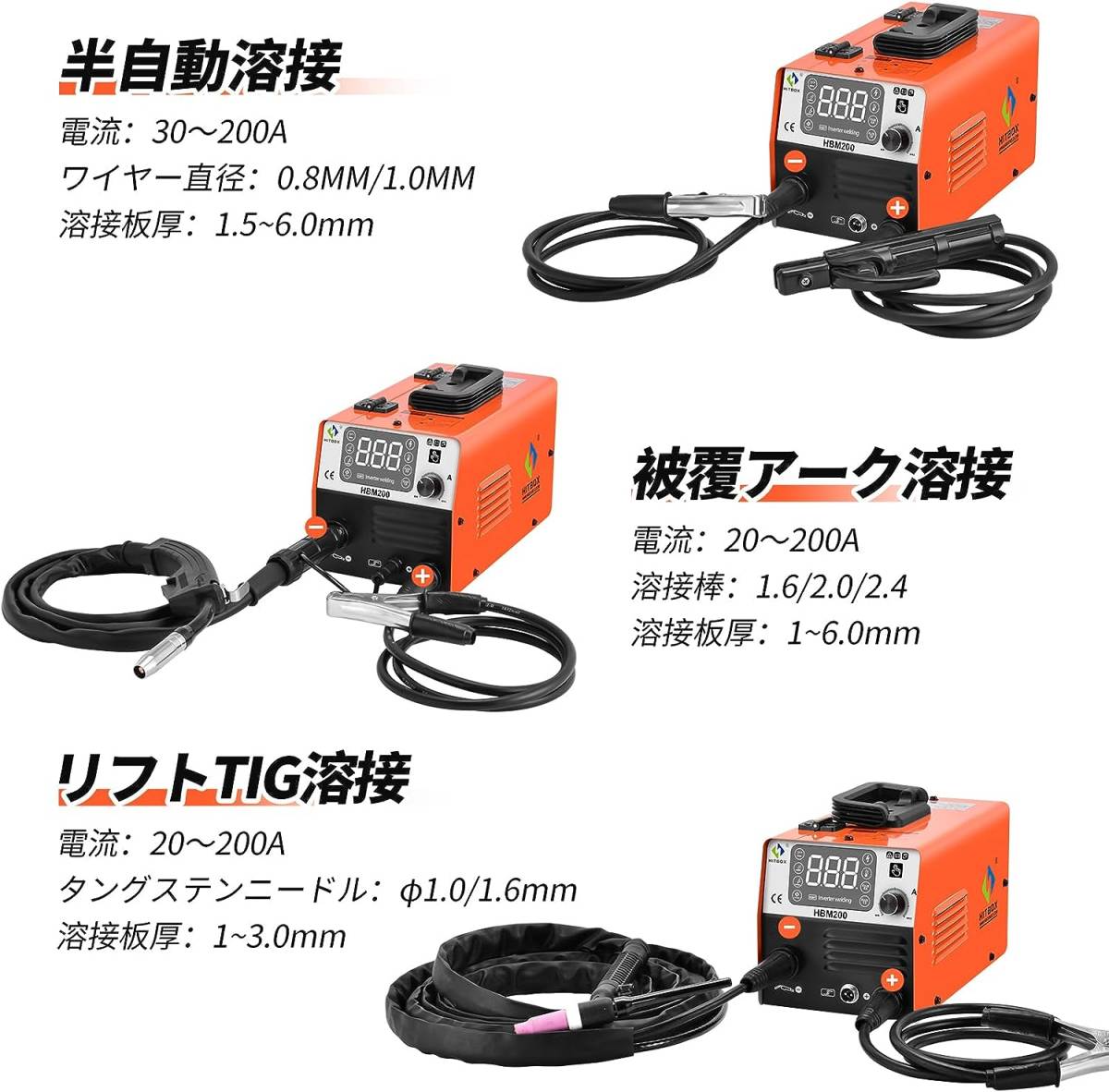 新 HBM200 HITBOX 溶接機 100V 半自動 ノンガス MIG MAG アーク 溶接 