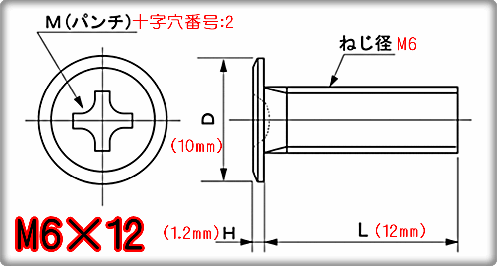 超低頭ボルト M6×12 スリムヘッド小ねじ(+) 日本製 ステンレス 低頭 スリムヘッド小ネジ_画像3