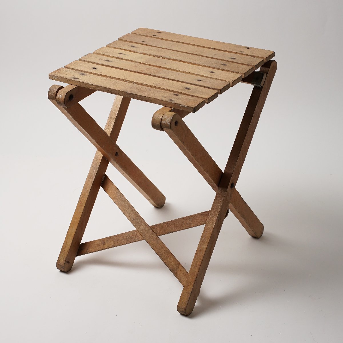 フランス アンティーク フォールディングチェア 木製 折り畳み椅子 スツール ヴィンテージ[B154]古道具 古家具_画像3