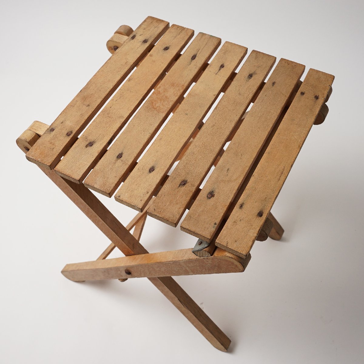 フランス アンティーク フォールディングチェア 木製 折り畳み椅子 スツール ヴィンテージ[B154]古道具 古家具_画像4