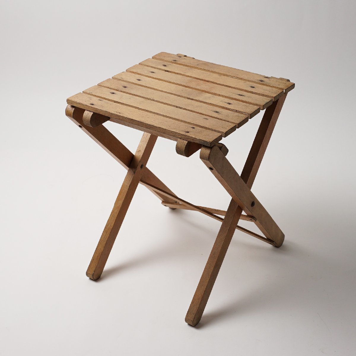 フランス アンティーク フォールディングチェア 木製 折り畳み椅子 スツール ヴィンテージ[B154]古道具 古家具