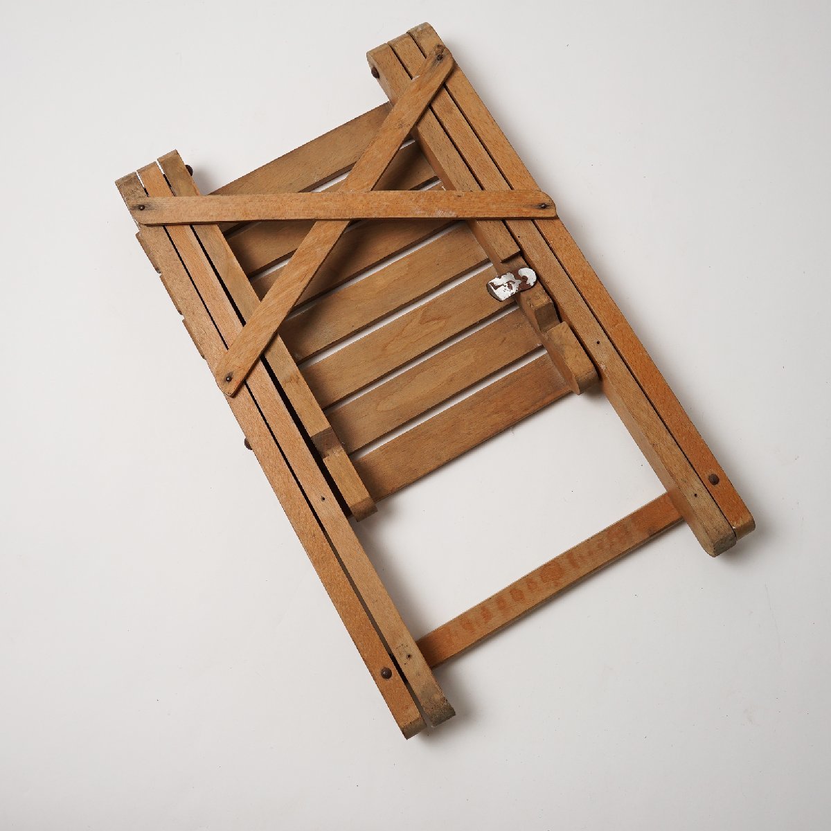 フランス アンティーク フォールディングチェア 木製 折り畳み椅子 スツール ヴィンテージ[B154]古道具 古家具_画像6