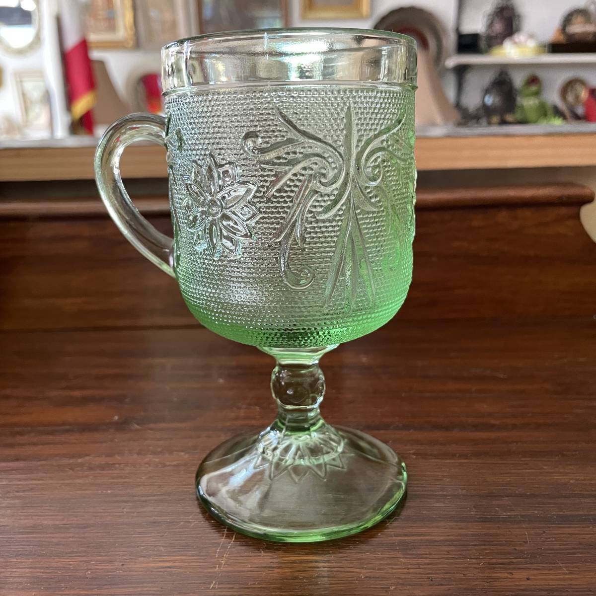 希少！ 20´s〜30´s アメリカアンティーク　緑色ガラスマグカップ　アールヌーボー　USAヴィンテージ食器/北欧40´s英国19世紀イギリス雑貨