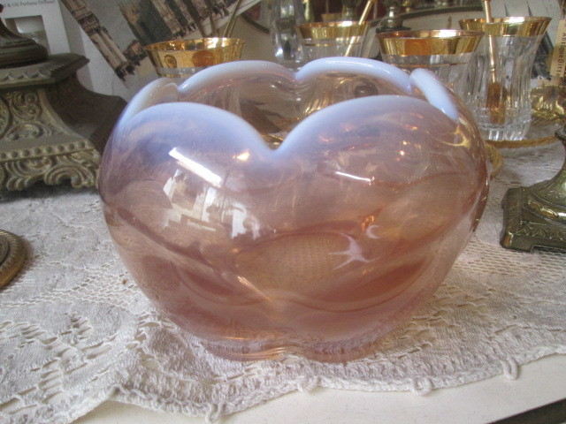 希少！50’s～アメリカアンティーク　ピンク色×白グラデーションガラス　USA　Antique　ミッドセンチュリー/アールデコ雑貨40'sフェントン