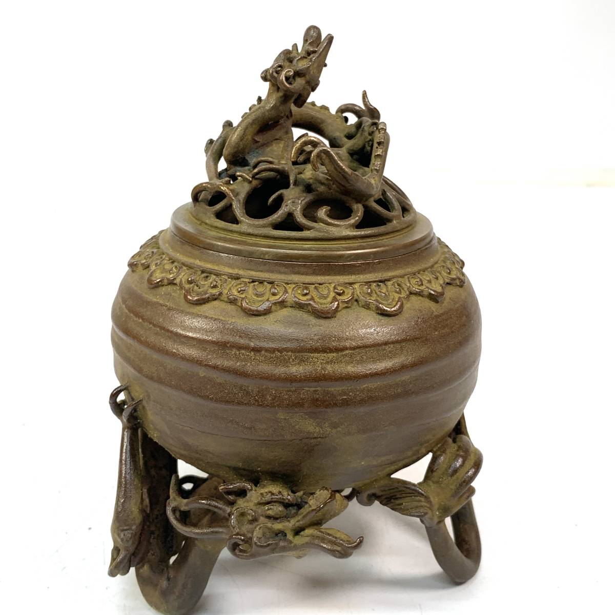 希少◇ 香炉 蝋型鋳物原型師【月芳作/須賀月芳】銅の炎 龍 昇龍 龍脚