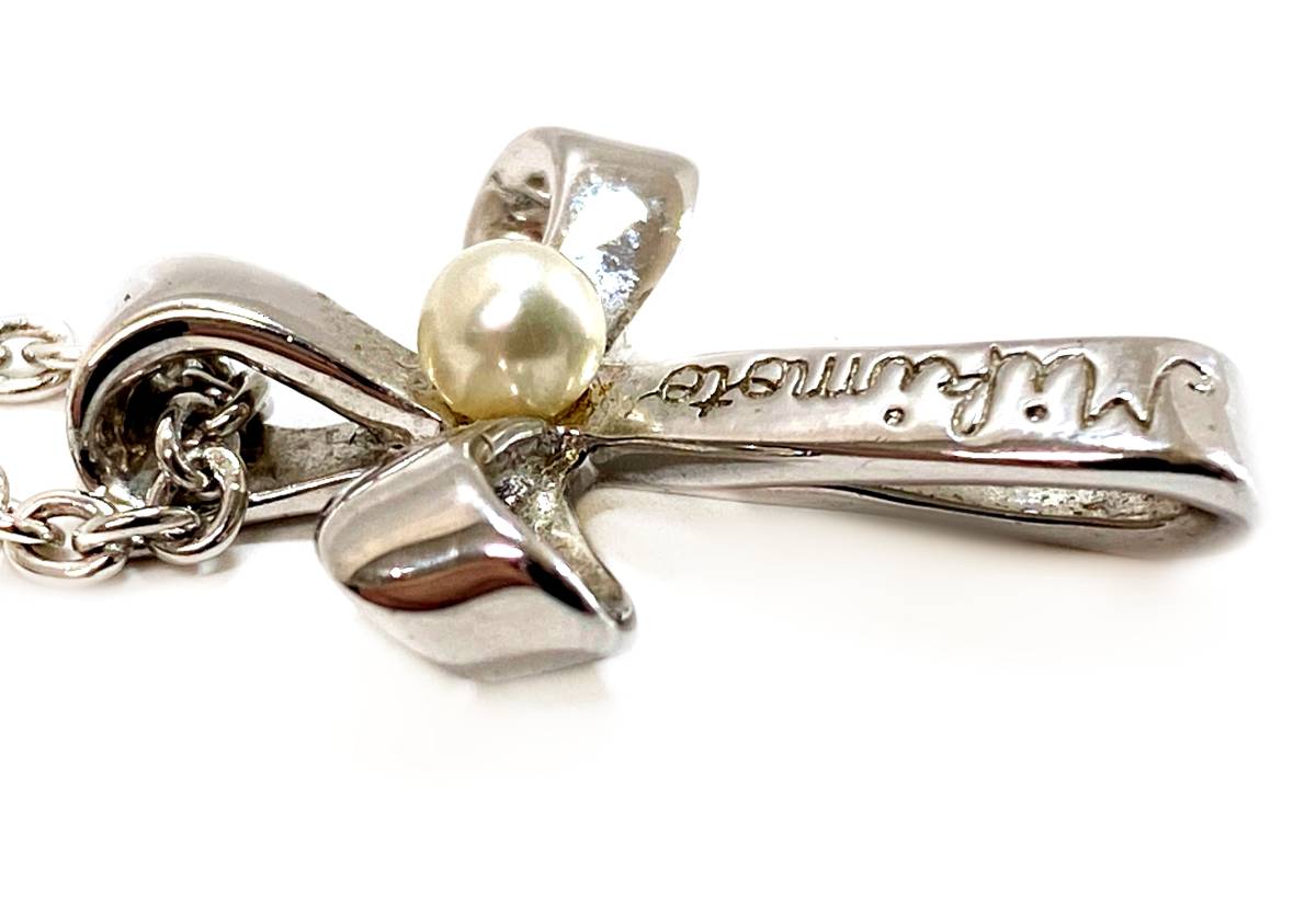 MIKIMOTO ミキモト パール ネックレス クロスリボン モチーフ MIKIMOTO ミキモト パール ネックレス クロスリボン モチーフ