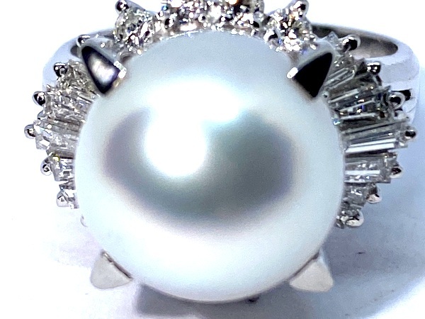 【即決１２号】 Pm900 南洋真珠 ダイヤモンド リング 11.5㎜ D:0.60ct 0.15ct 白蝶真珠 白南洋真珠 指輪 プラチナ 11.3g
