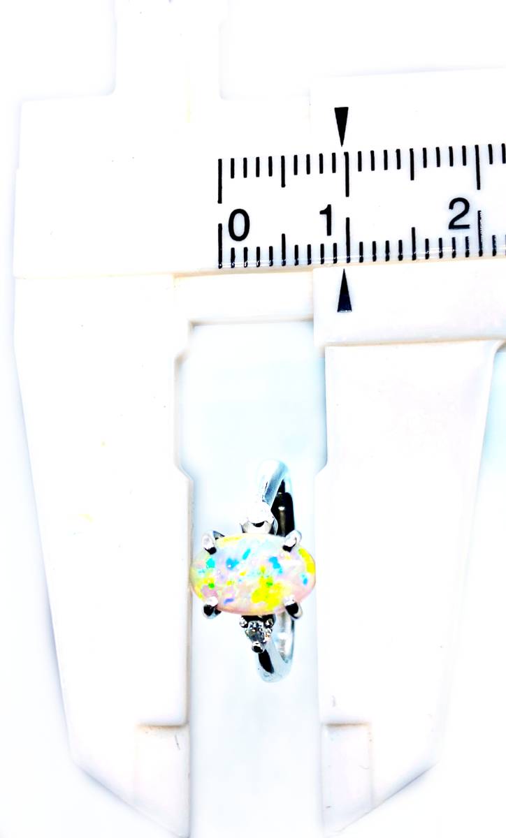 【即決/8号】 PT900 オパール リング メレダイヤ 指輪 ホワイトオパール オーストラリアオパール 遊色効果 プラチナ 4.9ｇ