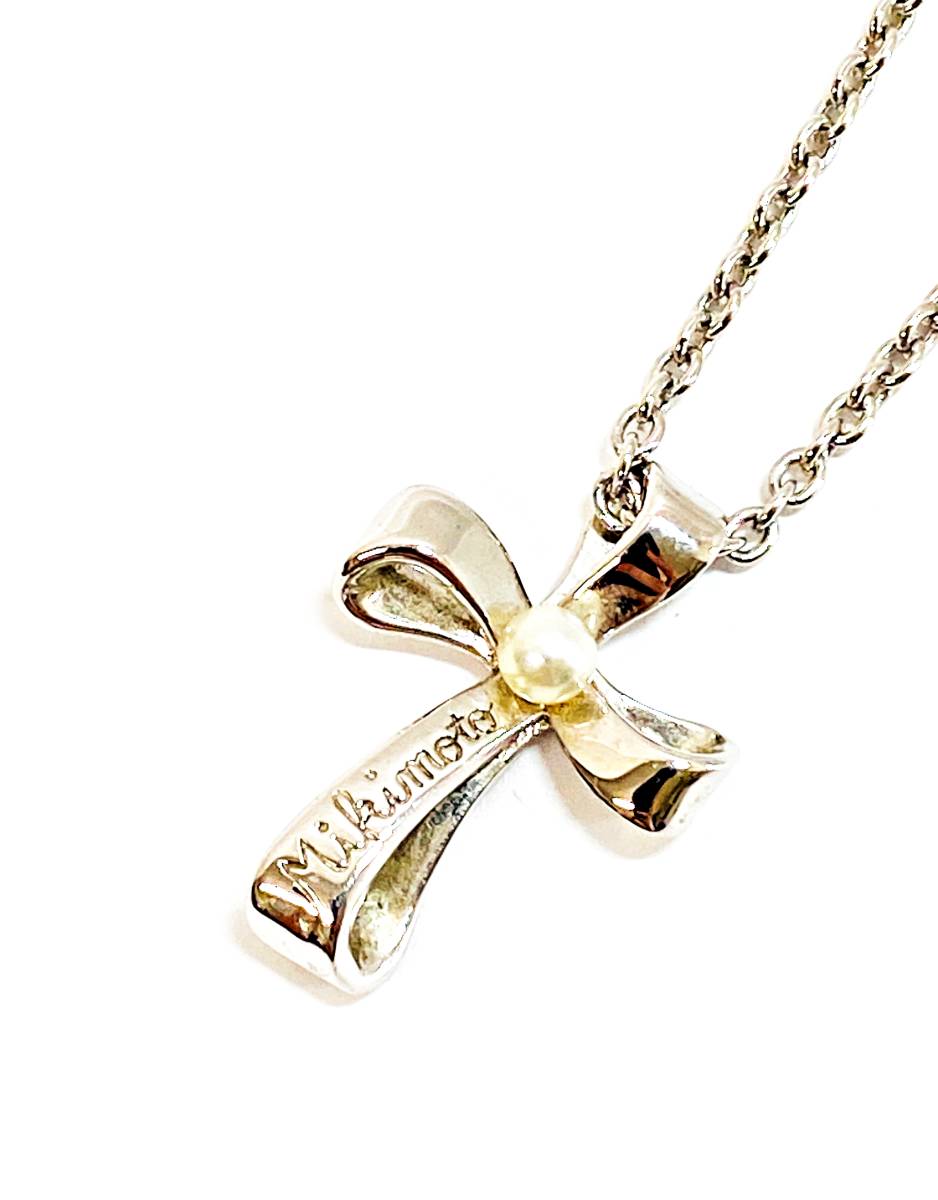 MIKIMOTO ミキモト パール ネックレス クロスリボン モチーフ MIKIMOTO ミキモト パール ネックレス クロスリボン モチーフ