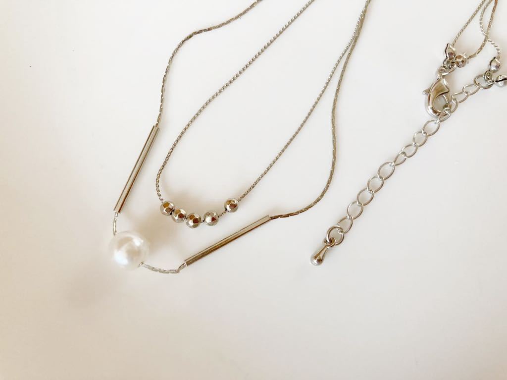 上品 ネックレス 2連 ペンダント シルバーカラー パールビーズ フォーマル アクセサリー formal necklace pendant accessory F1_画像7