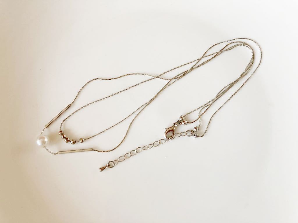 上品 ネックレス 2連 ペンダント シルバーカラー パールビーズ フォーマル アクセサリー formal necklace pendant accessory F1_画像6