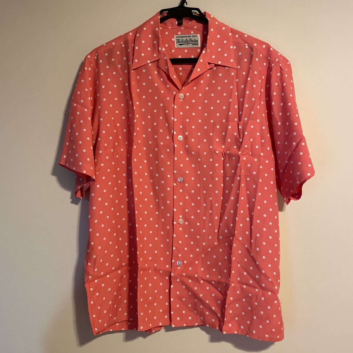 高品質】 WACKO ドット柄 ピンク L オープンカラーシャツ 半袖シャツ