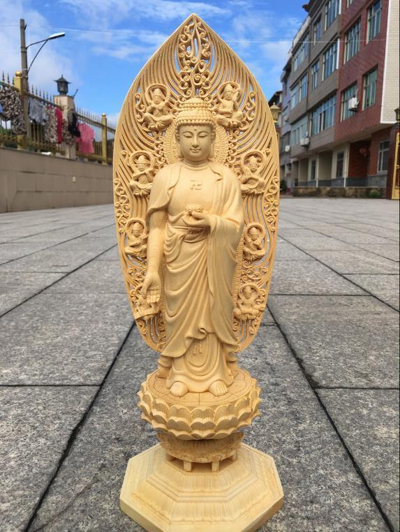 薬師如来立像 極上の木彫 仏教美術 精密彫刻 仏像 手彫り