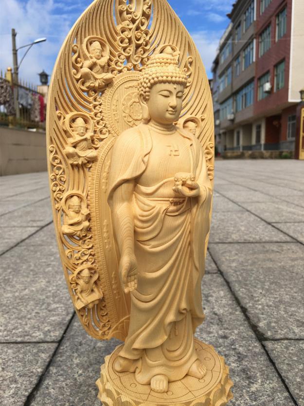 薬師如来立像 極上の木彫 仏教美術 精密彫刻 仏像 手彫り