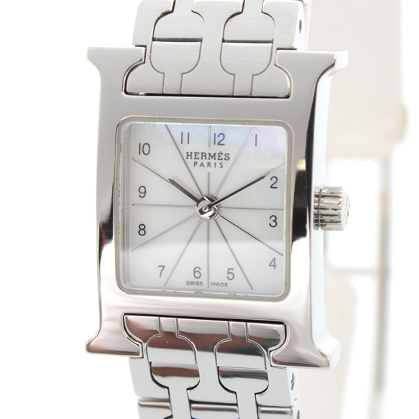 激安正規  エルメス 腕時計 レディース Hウォッチ ミニ シェル文字盤 電池式 クオーツ ステンレス HH1.110 HERMRS 中古 Hウォッチ