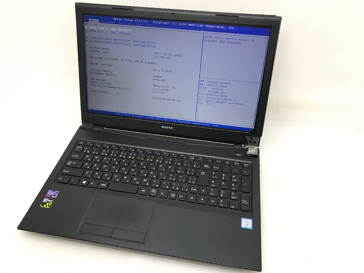 1円~【ジャンク】mouse GTUNE NG-N-i5340GA1-C Core i7-8700 4GB 15.6