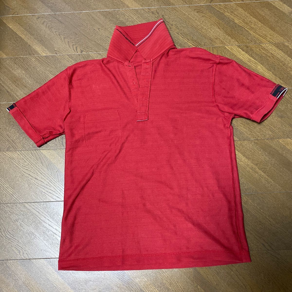 【DUNLOP】ダンロップ　モータースポーツ半袖ポロシャツ　赤　エンジM  日本製　シャドーボーダー柄