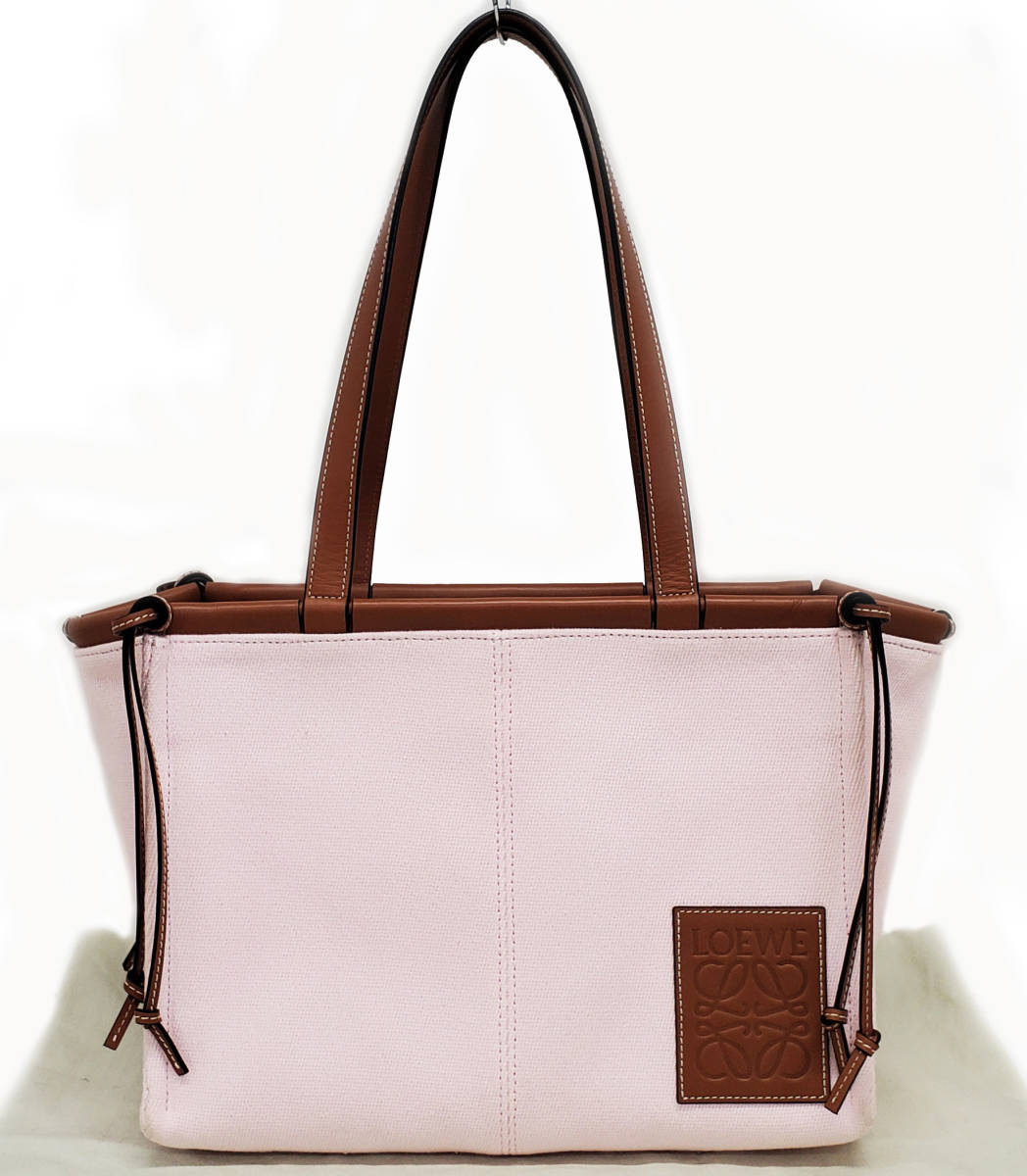 D-1275* ultimate beautiful goods [ Loewe ] cushion tote bag handbag * shoulder .. shoulder canvas × leather pink × Brown 