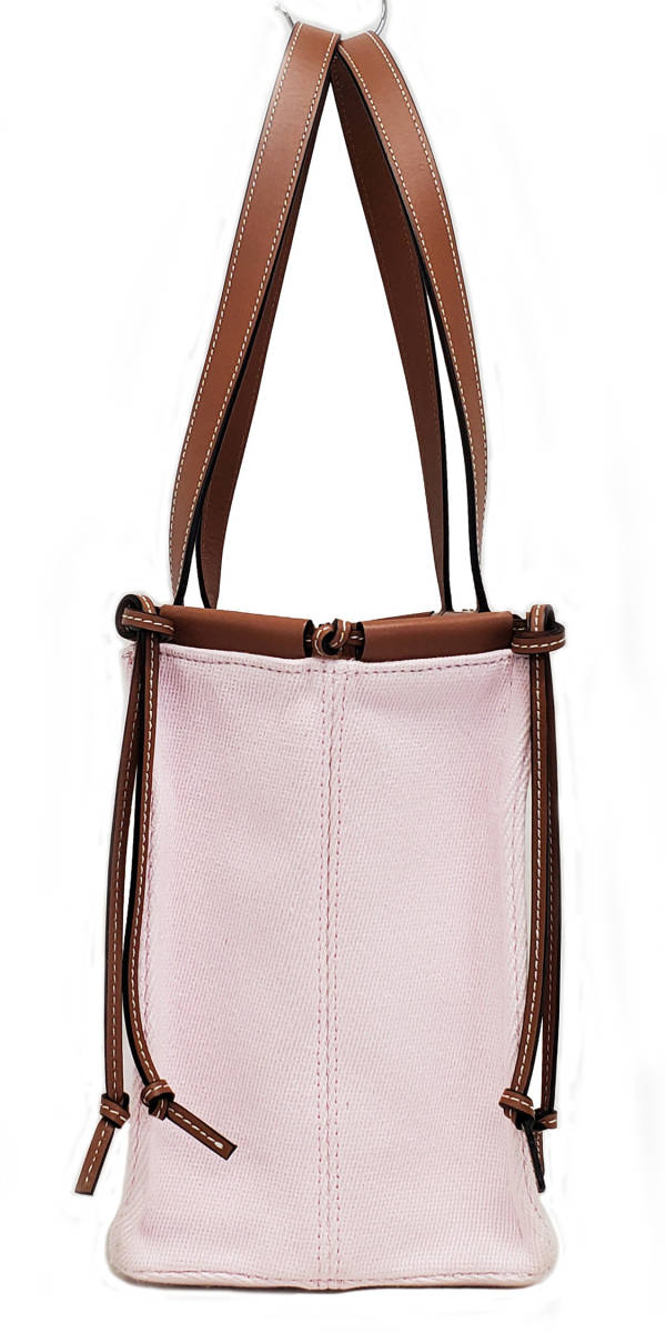 D-1275* ultimate beautiful goods [ Loewe ] cushion tote bag handbag * shoulder .. shoulder canvas × leather pink × Brown 
