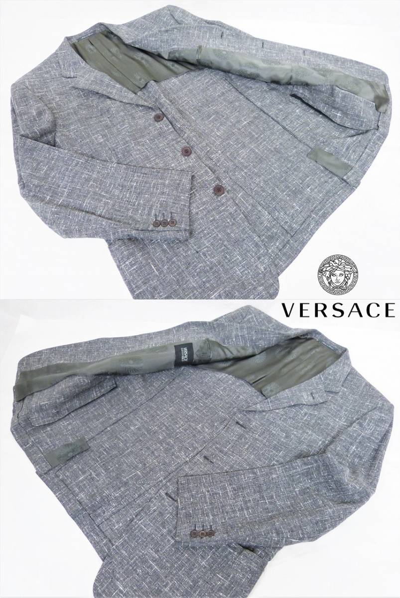 VERSACE ヴェルサーチ CLASSIC V2　グレー 3ツ釦 シングルスーツ　半裏ジャケット　RAYON VISCOSE-SILK　紳士服　OLIENT750022　スペイン製_画像7