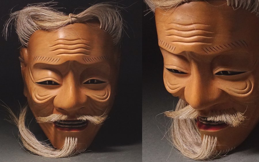 ∇花∇北沢耕雲門下の面打師【田中彗月】作 木彫彩色能面「三光尉」 神