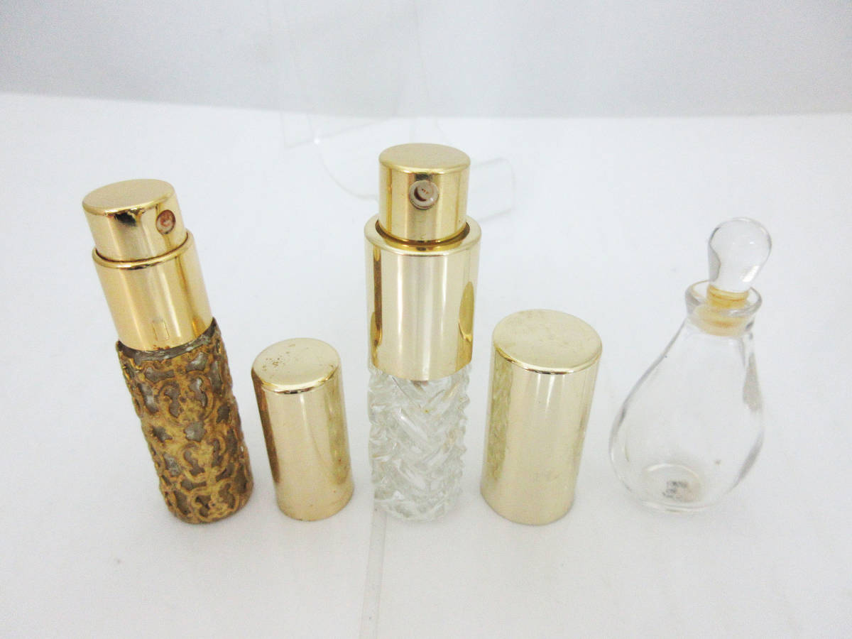F6904【香水瓶】3本☆フランス製 香水スプレー☆金装飾 スプレーボトル