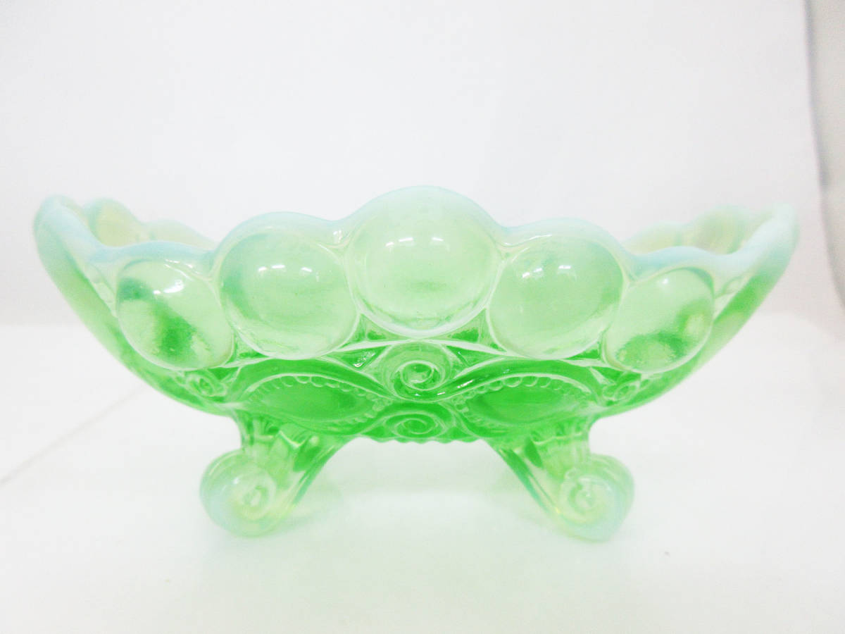 F6973【ジャムディッシュ】1個★MOSSER GLASS★14.5×10cm★モッサーグラス お皿★ミルクガラス グリーン グラデーション★レトロ★未使用_画像3