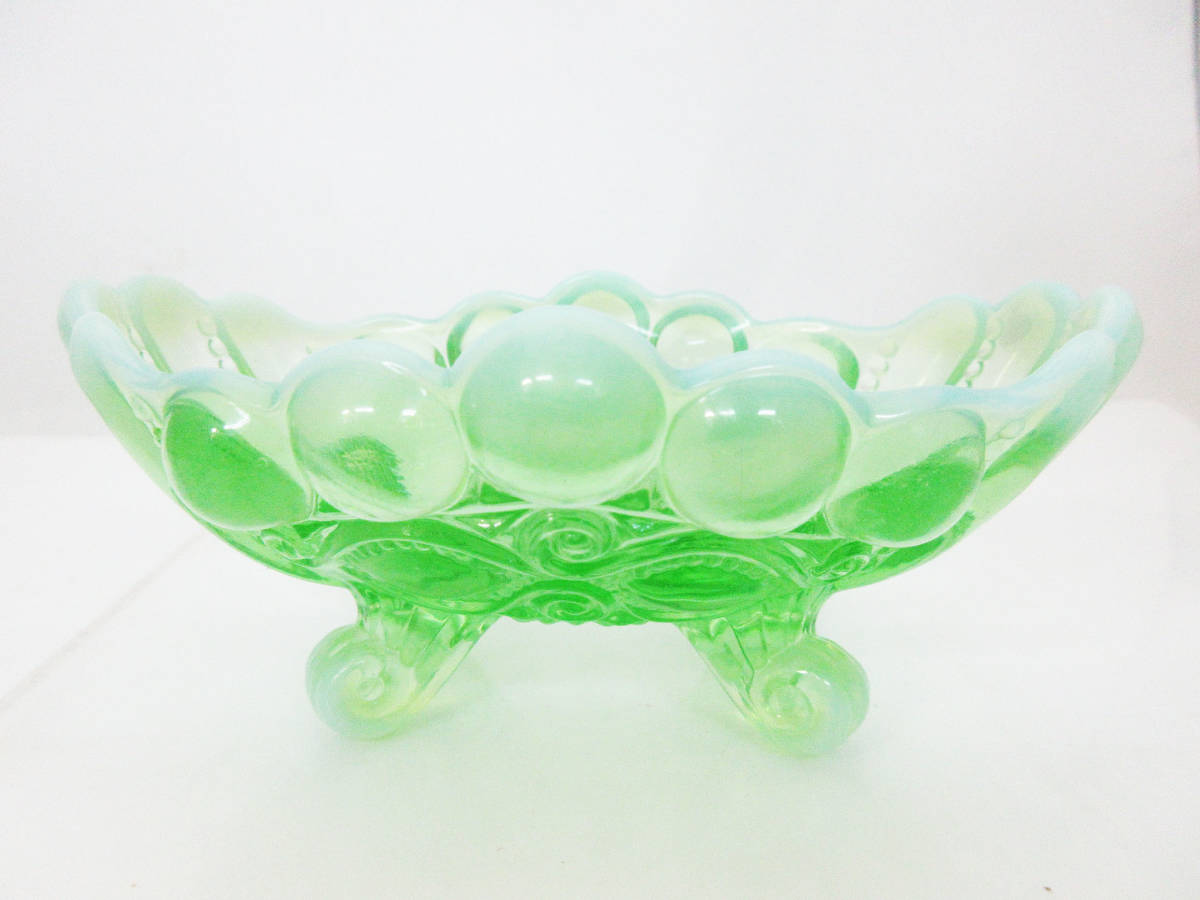 F6973【ジャムディッシュ】1個★MOSSER GLASS★14.5×10cm★モッサーグラス お皿★ミルクガラス グリーン グラデーション★レトロ★未使用_画像5