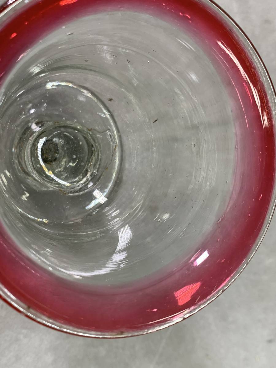 7＃B/1868　氷コップ ウランガラス 吹きガラス 大正ロマン 赤縁 レトロ　60サイズ_画像8