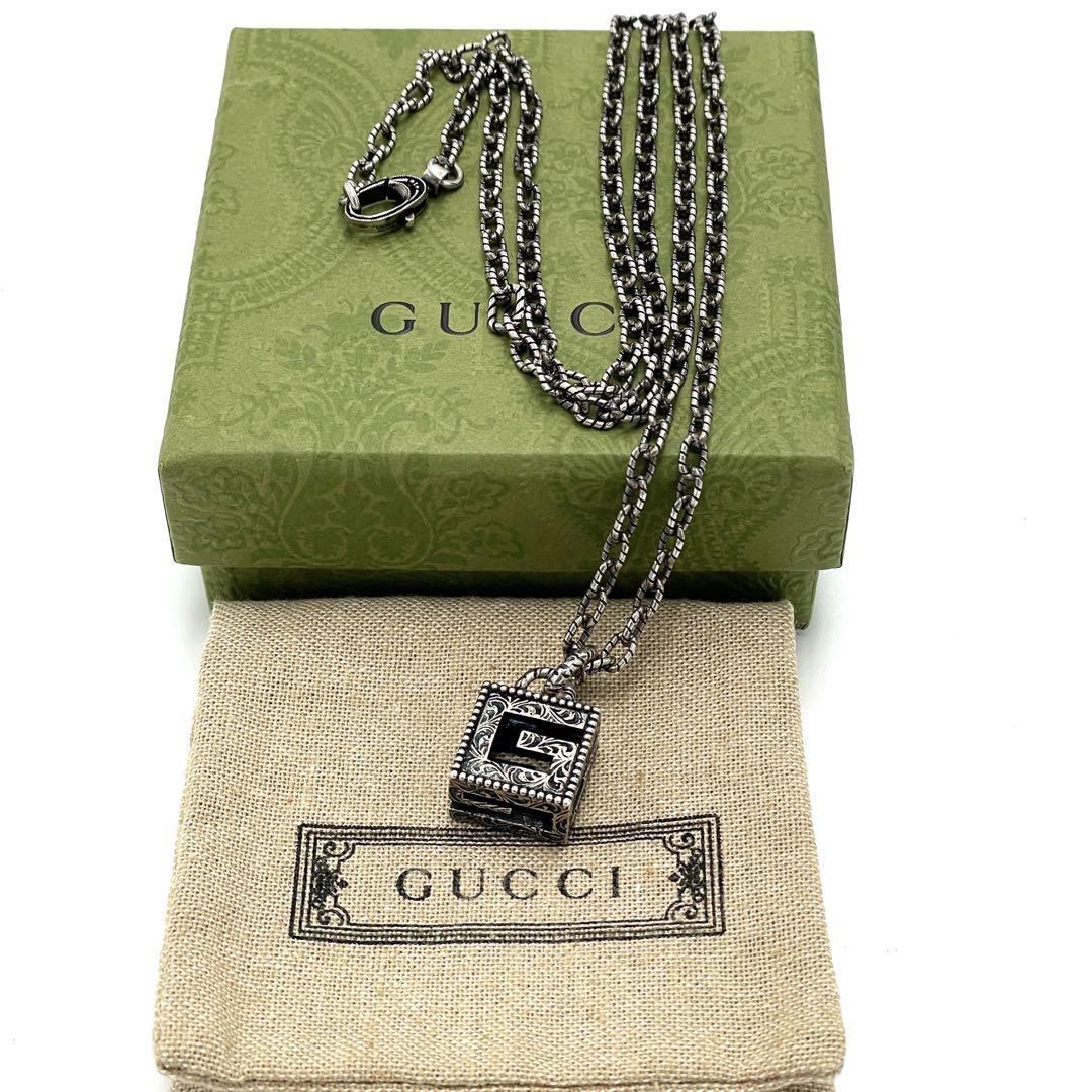 超人気商品のため早い者勝ち☆【レア美品】Gucci グッチ ネックレス アラベスク Gキューブ 24.9g メンズ_画像1