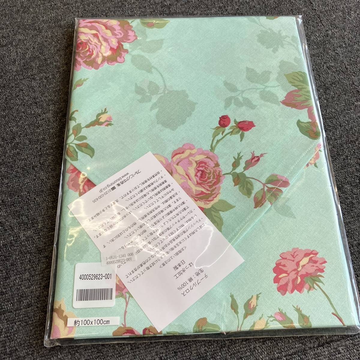 [K4555] unused goods blue ming middle west tablecloth cotton 100% is . water processing approximately 100x100cm green rose pattern floral print dining table long-term storage home storage 