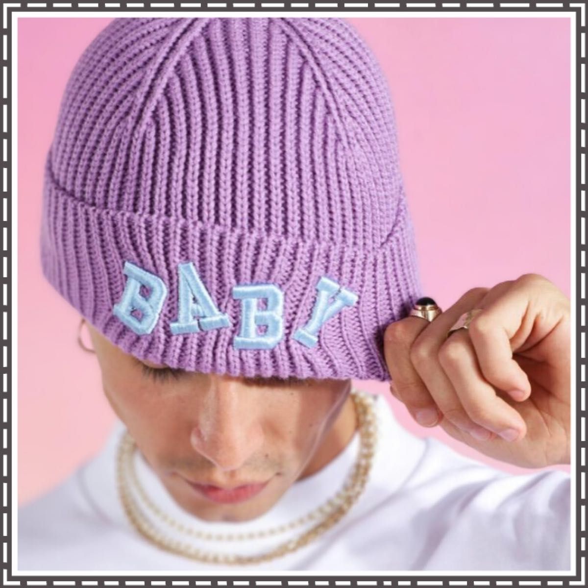 ((新品未使用品))boohoo/DaBaby BABY刺繍入りニット帽 ビーニー