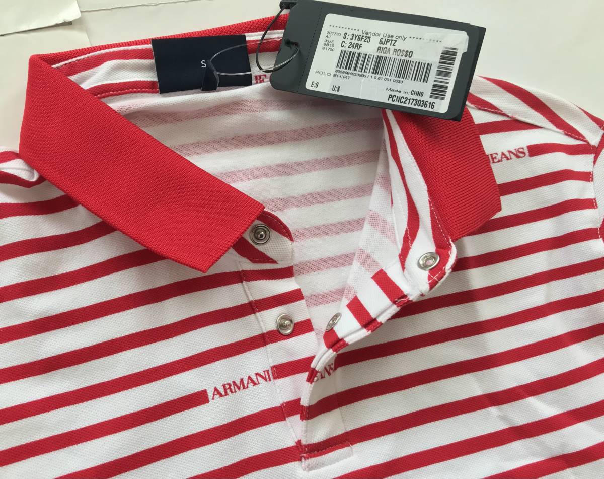  новый товар 38,600 иен *ARMANI JEANS* Armani Jeans * рубашка-поло окантовка рисунок * внутренний стандартный joru geo Armani Japan *sizeS* красный белый 
