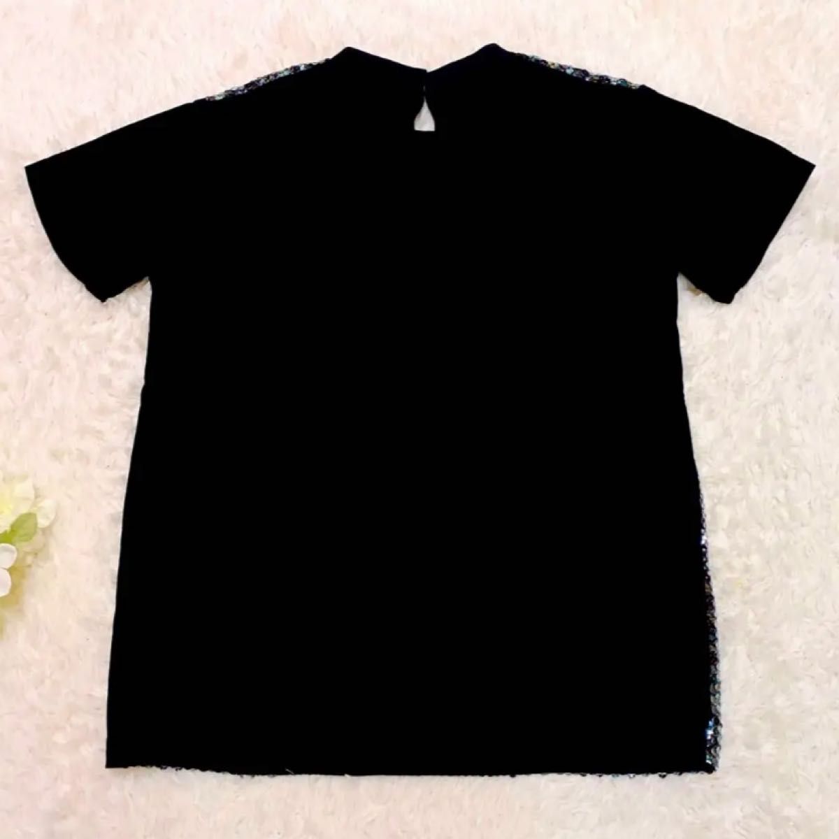 美品【プラダ】レディース カットソー 半袖 Mサイズスパンコール 黒×緑系チェック