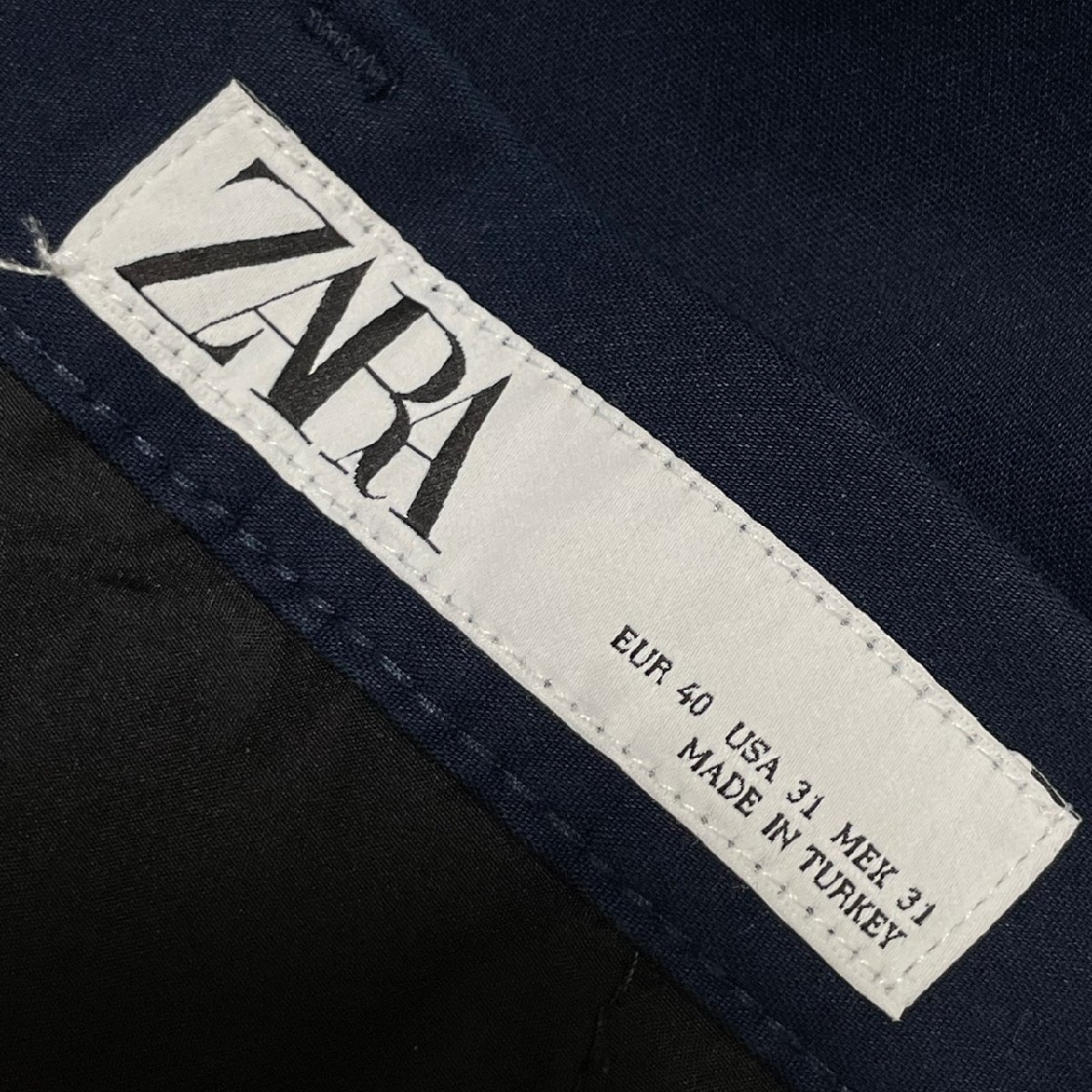 (^w^)b ザラ ストレート スキニー パンツ ボトムス ネイビー ZARA ジッパーフライ ポケット ストラップ付 シンプル カジュアル 7434EE_画像9