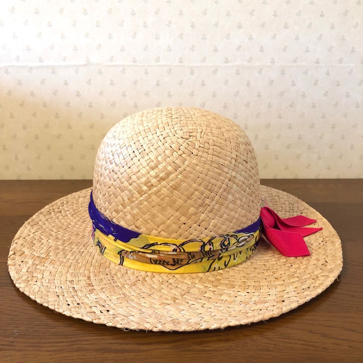 ★新品・タグ付き★coeur femme クールファム ラフィアハット 麦わら帽子 バンダナ リボン 日本製