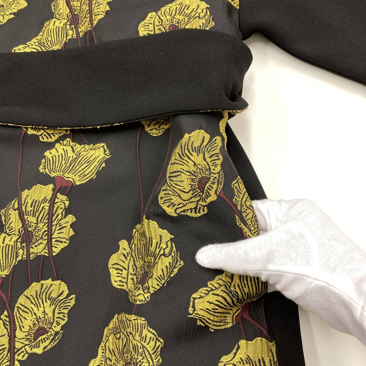 KIIRO 三松 フラワージャガード ガウンコート ブラック 黒 キイロ ふりふ 着物 羽織り ロングコート 3070491の画像10
