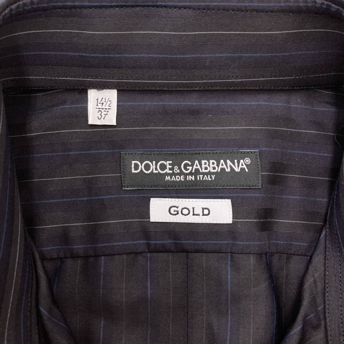 DOLCE&GABBANA GOLD ストライプ 長袖シャツ ブラック イタリア製 メンズ 37サイズ ドルチェ&ガッバーナ ドルガバ D&G 3070055_画像3