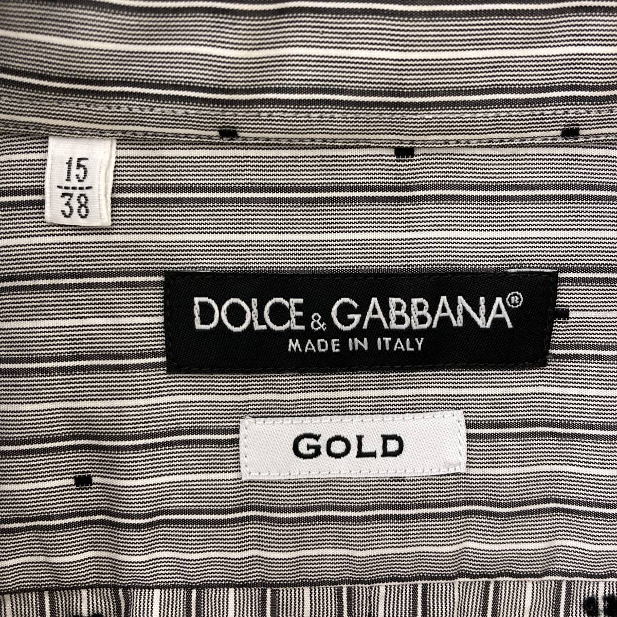 DOLCE&GABBANA GOLD イタリア製 総柄 ストライプ 長袖シャツ メンズ 38サイズ ドルチェ&ガッバーナ ドルガバ D&G 3060449_画像4