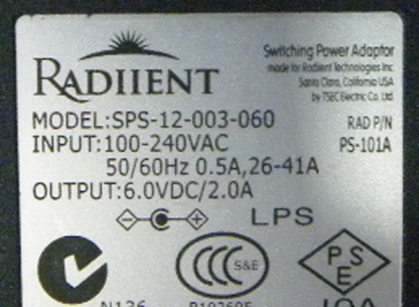 RADIIENT SPS-12-003-060 6.0VDC2.0A #3305