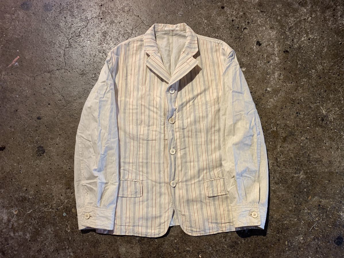 COMME des GARCONS HOMME PLUS AD1988 フロント切替 ストライプ柄4Bジャケット 1980s コムデギャルソンオムプリュス PJ-110760_画像1